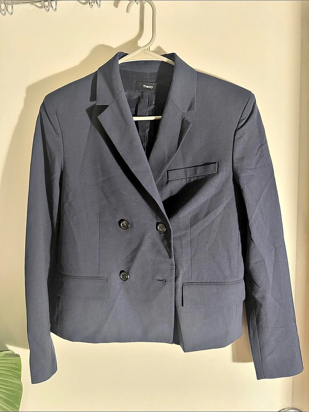 Theory Double-Breasted Crop Blazer Gray Size 8